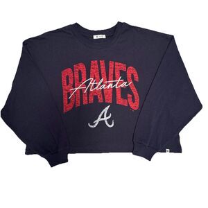 Atlanta Braves Women's XL Navy Crop Top Long Sleeve ‘47 Brand T-Shirt MLB NWT